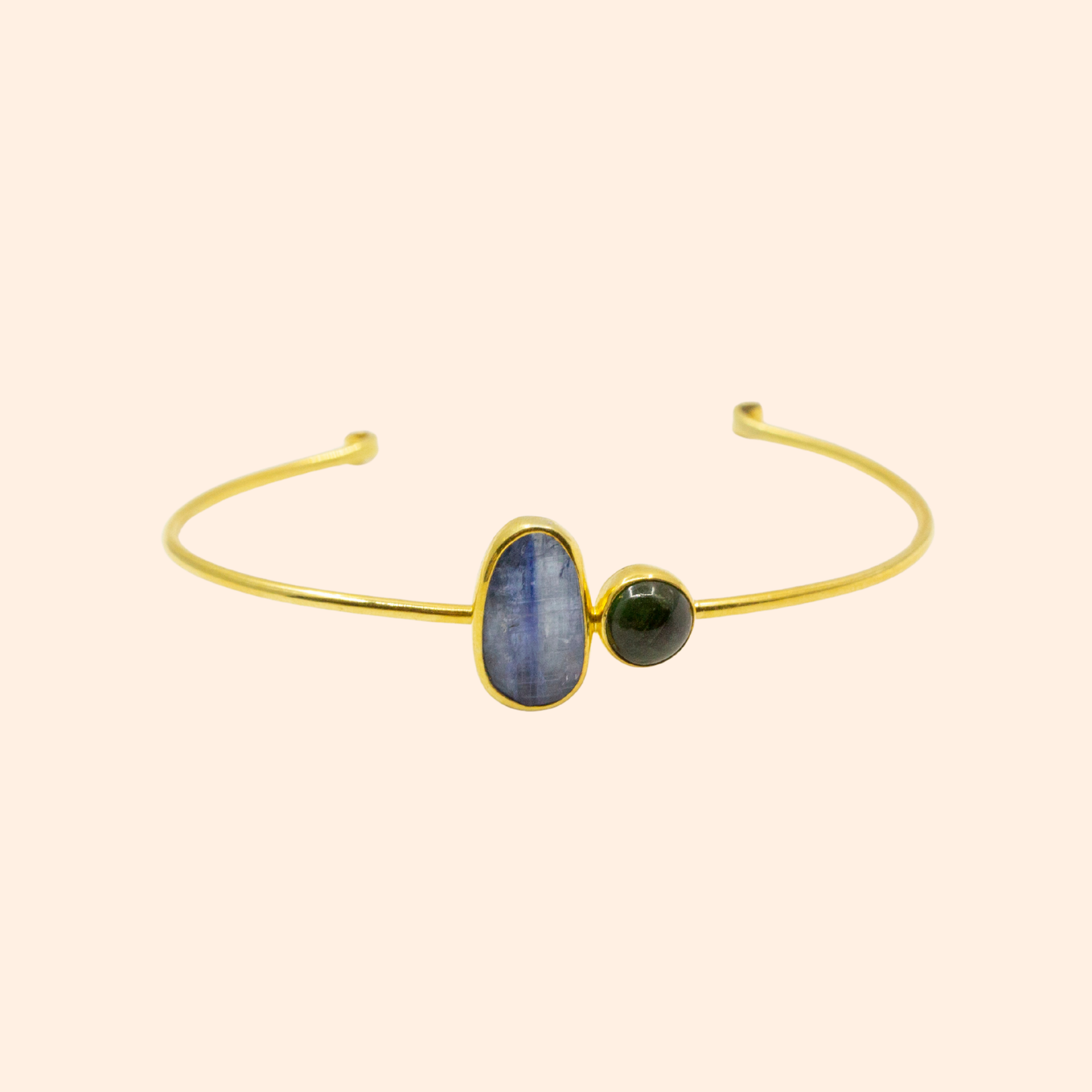 Celestial Flow – 22K Gold-Plated Sterling Silver Bracelet with Kyanite & Tourmaline | Handcrafted Gemstone Jewelry