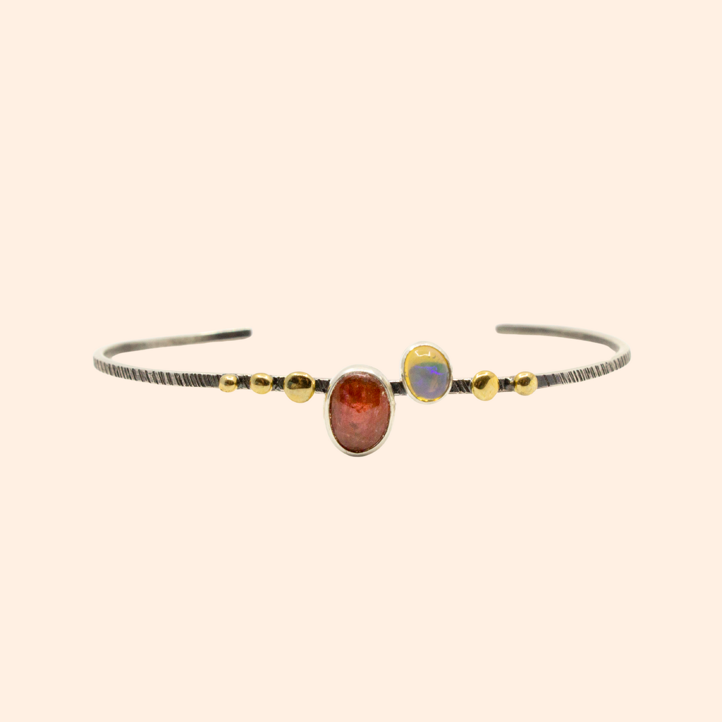 Lunar Radiance Sterling Silver Bracelet with Moonstone & Garnet – Elegant Handmade Jewelry
