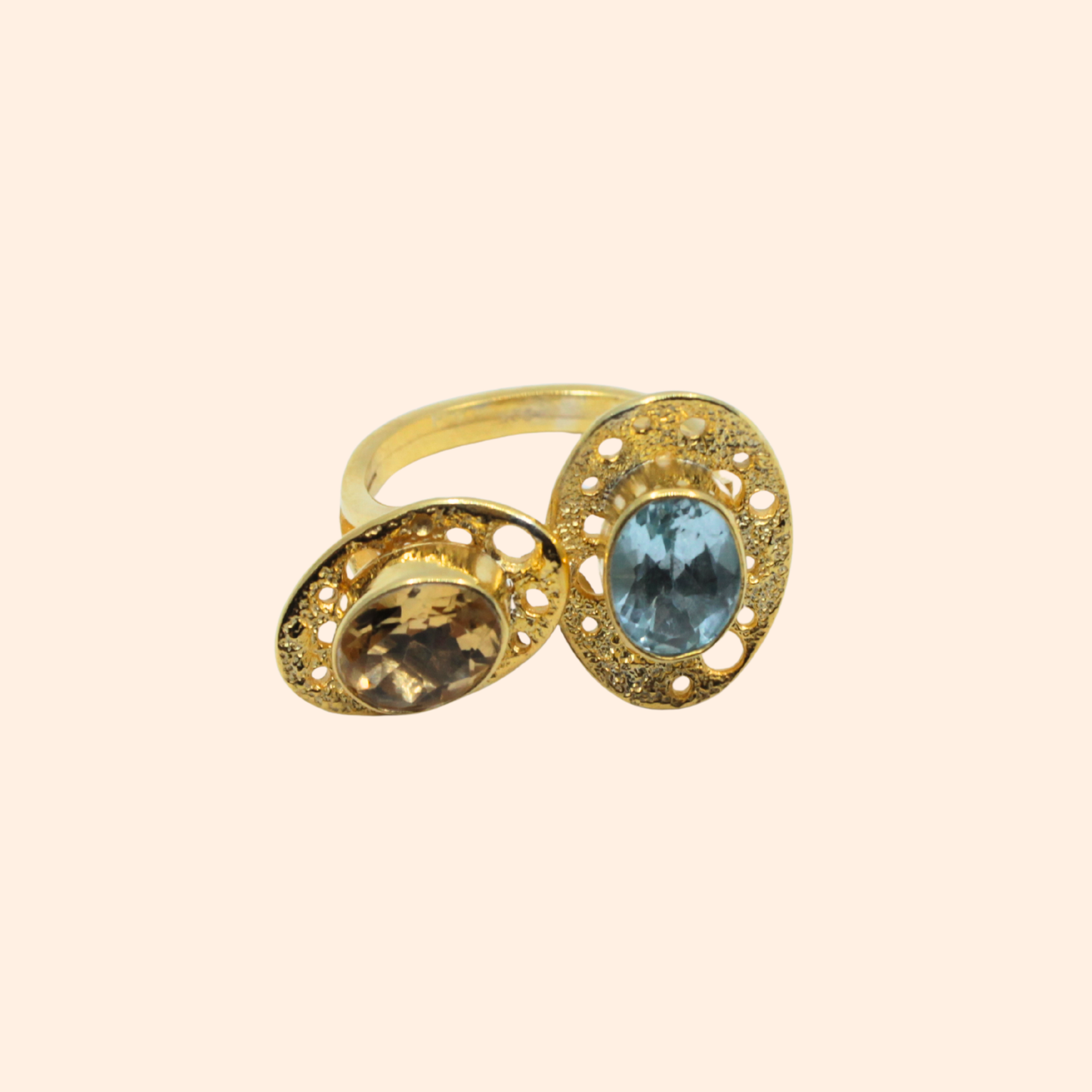 Solar Echo – 18K Gold-Plated Ring with Citrine & Topaz | Handcrafted Celestial-Inspired Jewelry