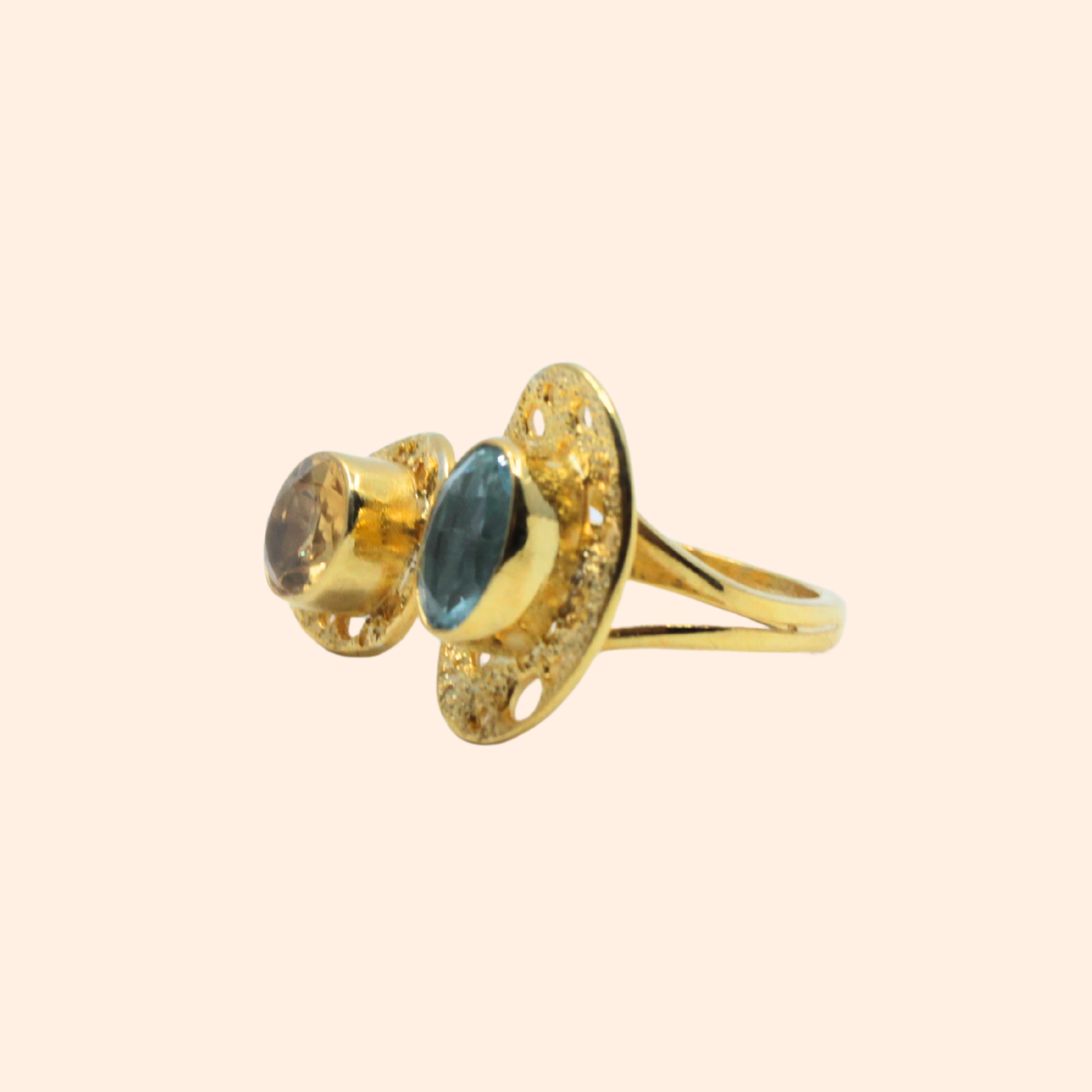 Solar Echo – 18K Gold-Plated Ring with Citrine & Topaz | Handcrafted Celestial-Inspired Jewelry
