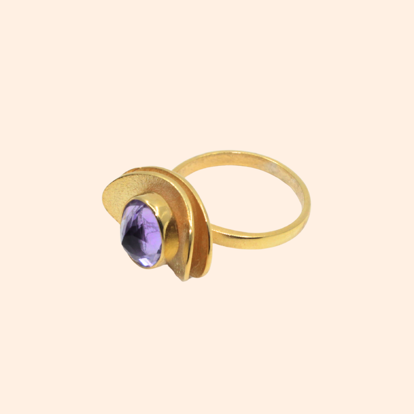 Crown of Selene – 18K Gold-Plated Ring with Amethyst Gemstone | Handcrafted Celestial-Inspired Jewelry