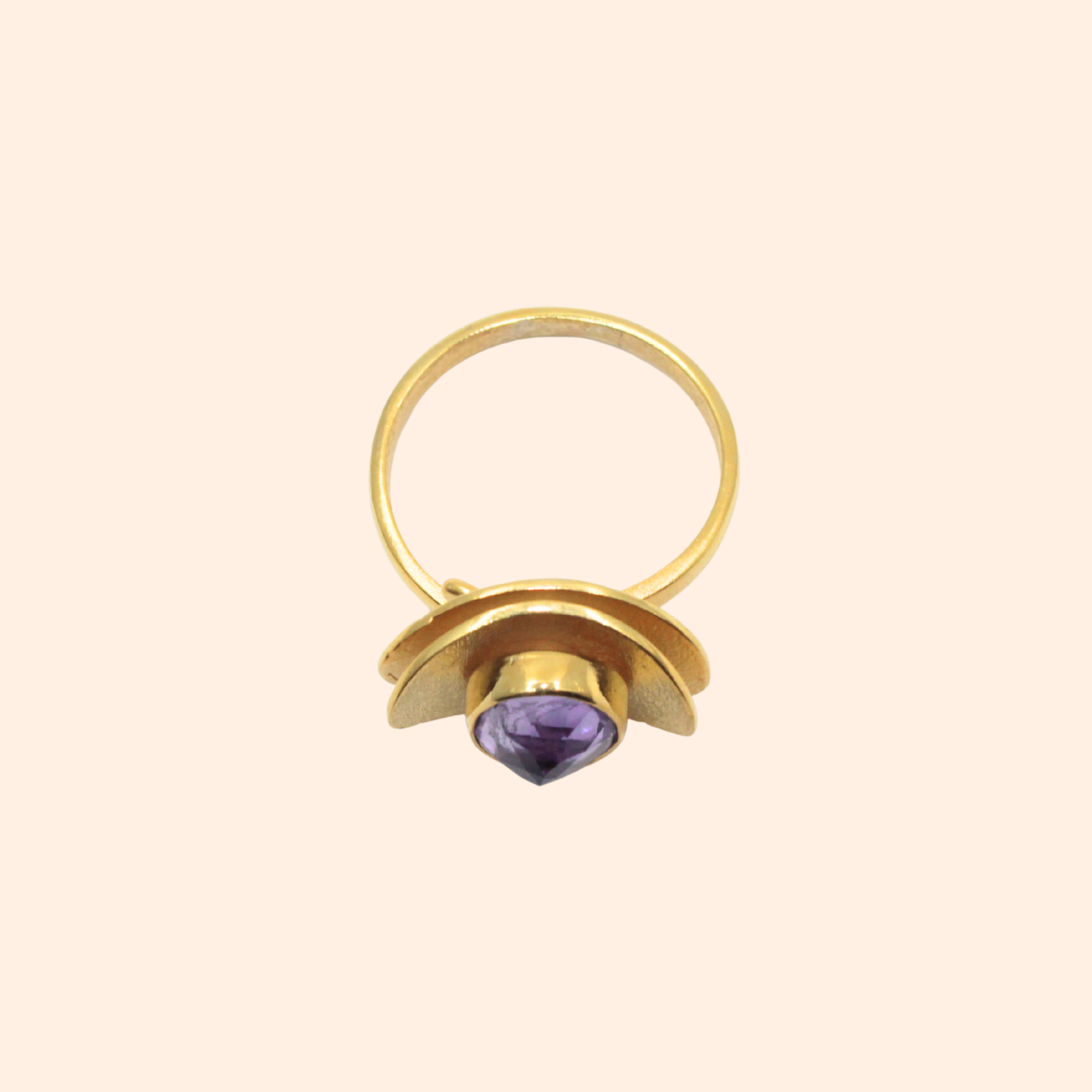 Crown of Selene – 18K Gold-Plated Ring with Amethyst Gemstone | Handcrafted Celestial-Inspired Jewelry