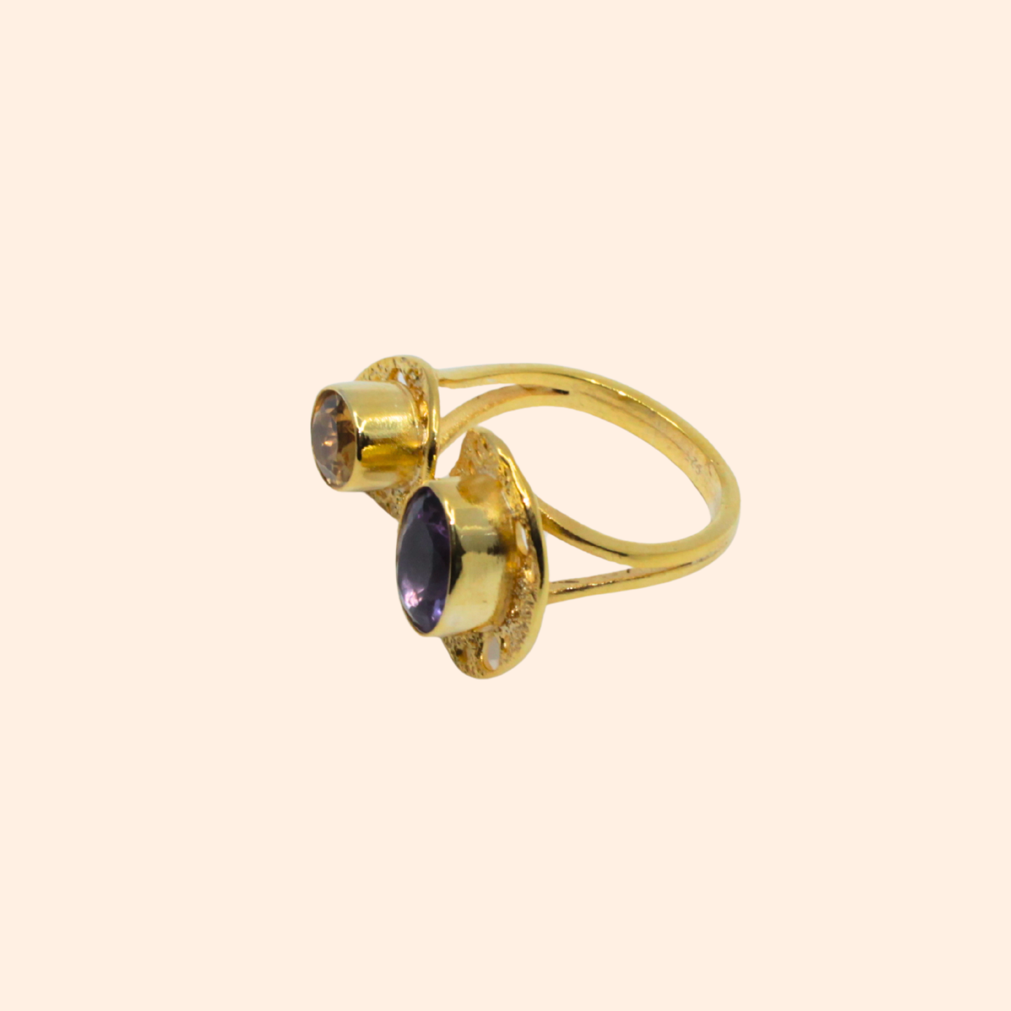 Celestial Orbit – 18K Gold-Plated Ring with Amethyst & Citrine | Handcrafted Celestial-Inspired Jewelry
