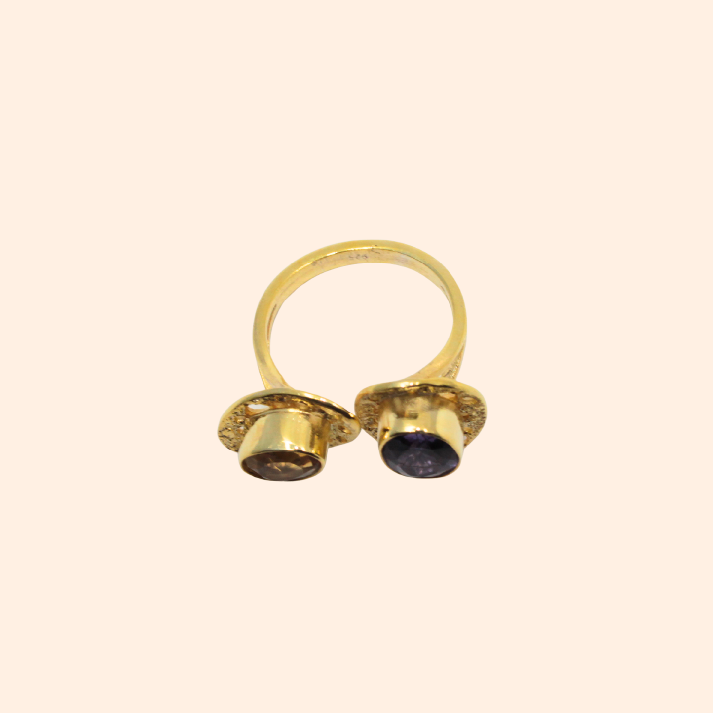 Celestial Orbit – 18K Gold-Plated Ring with Amethyst & Citrine | Handcrafted Celestial-Inspired Jewelry