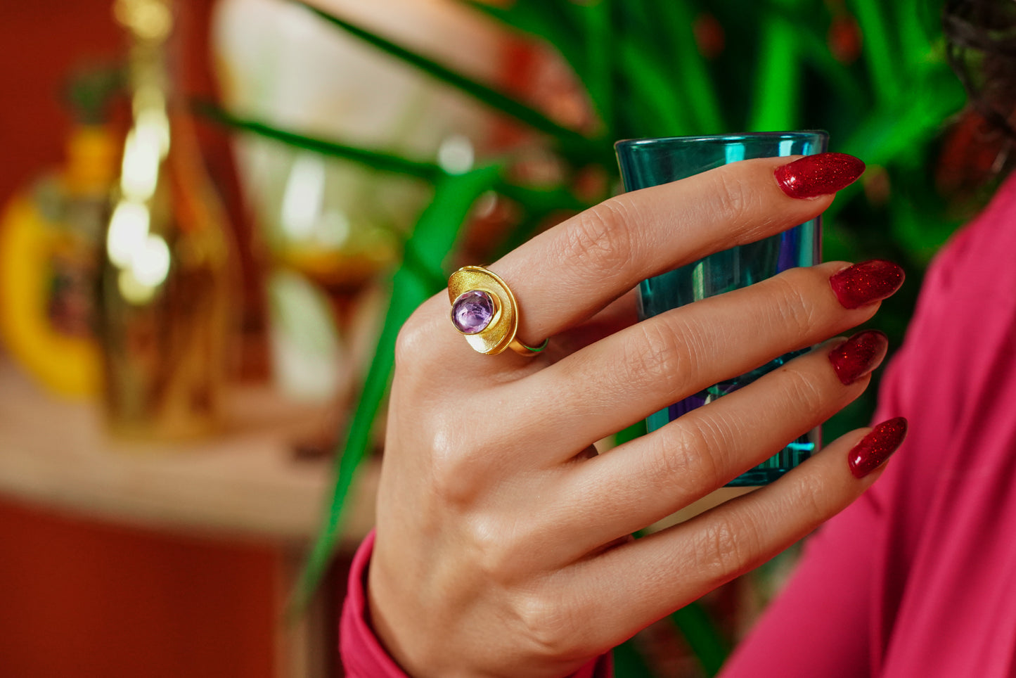Crown of Selene – 18K Gold-Plated Ring with Amethyst Gemstone | Handcrafted Celestial-Inspired Jewelry