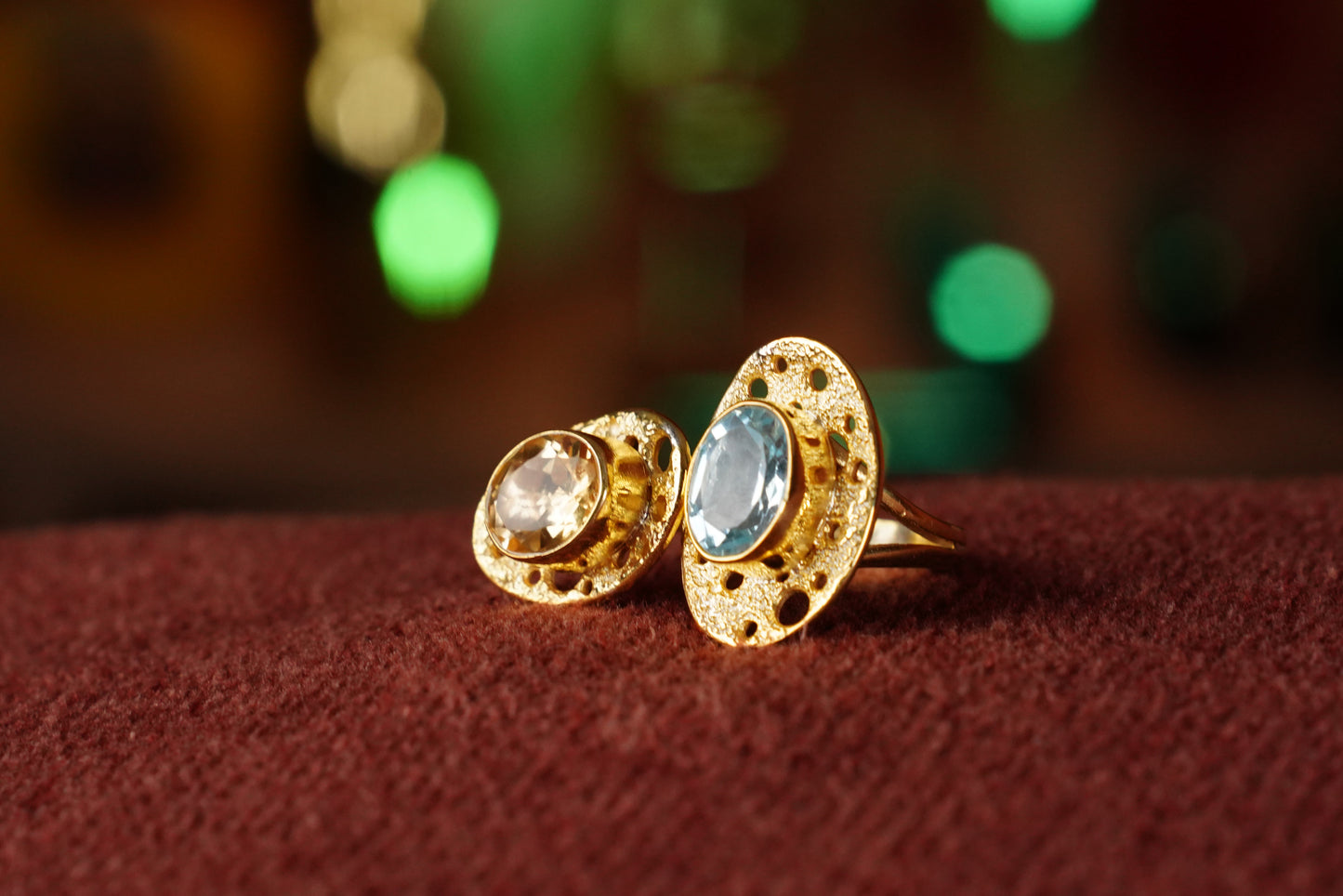 Solar Echo – 18K Gold-Plated Ring with Citrine & Topaz | Handcrafted Celestial-Inspired Jewelry
