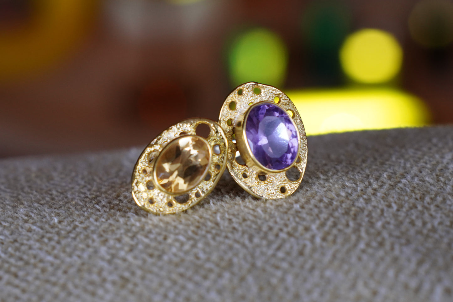 Celestial Orbit – 18K Gold-Plated Ring with Amethyst & Citrine | Handcrafted Celestial-Inspired Jewelry