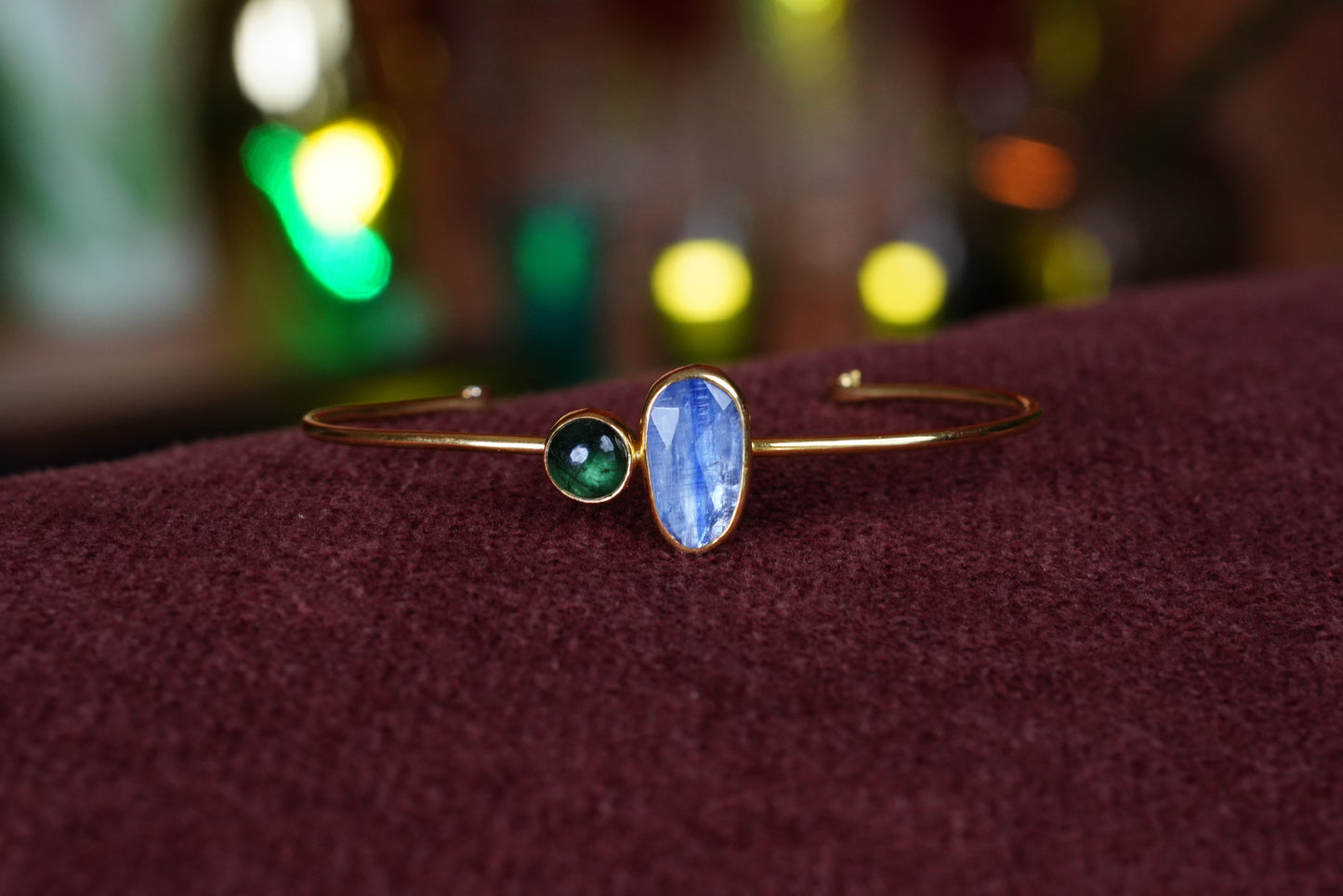 Celestial Flow – 22K Gold-Plated Sterling Silver Bracelet with Kyanite & Tourmaline | Handcrafted Gemstone Jewelry