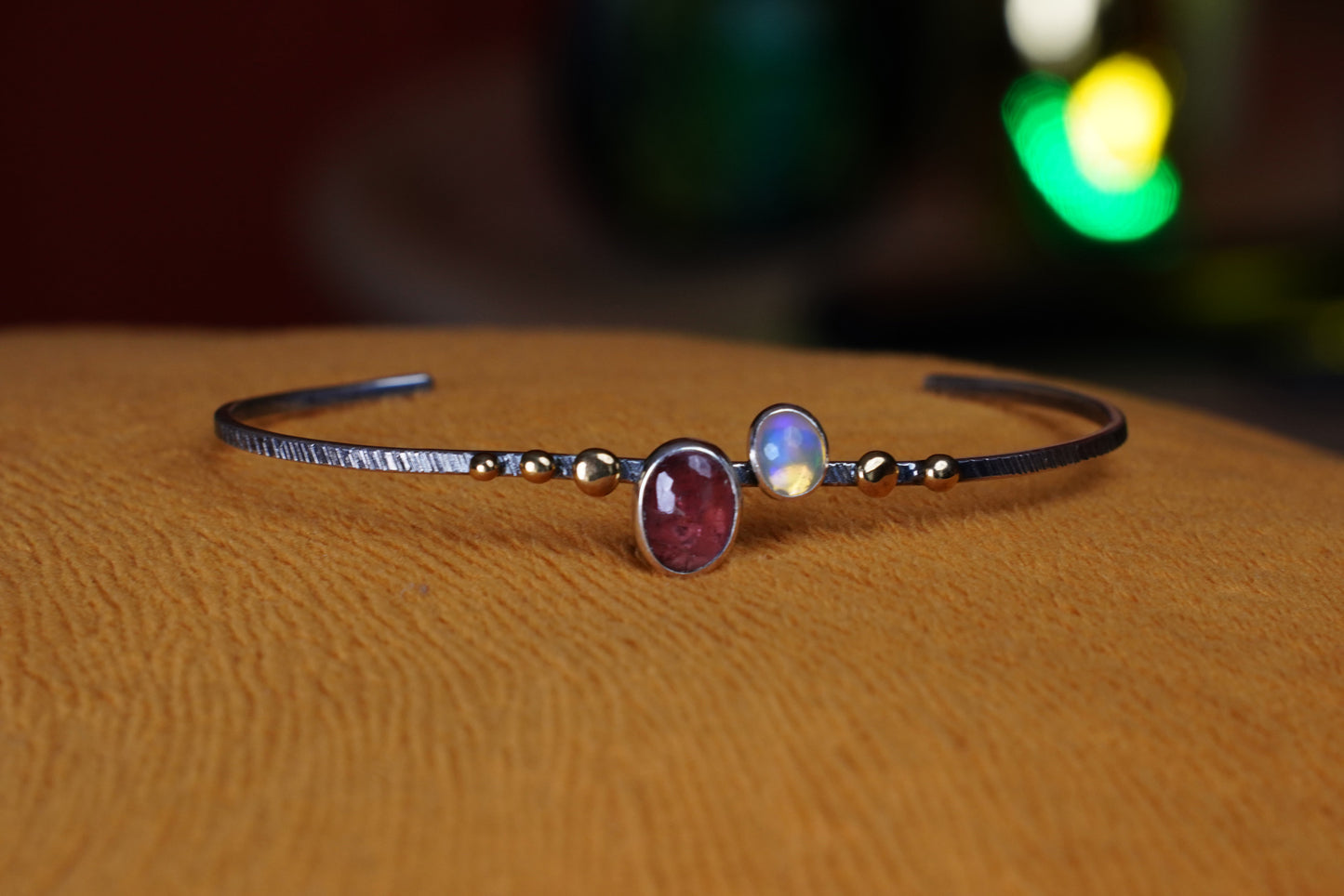 Lunar Radiance Sterling Silver Bracelet with Moonstone & Garnet – Elegant Handmade Jewelry