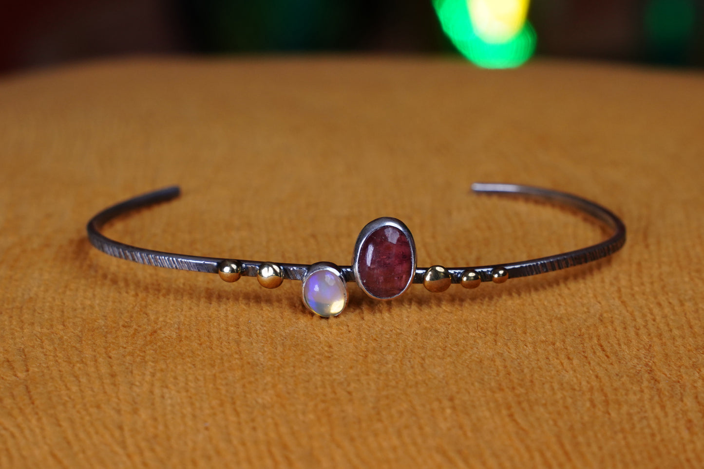 Lunar Radiance Sterling Silver Bracelet with Moonstone & Garnet – Elegant Handmade Jewelry