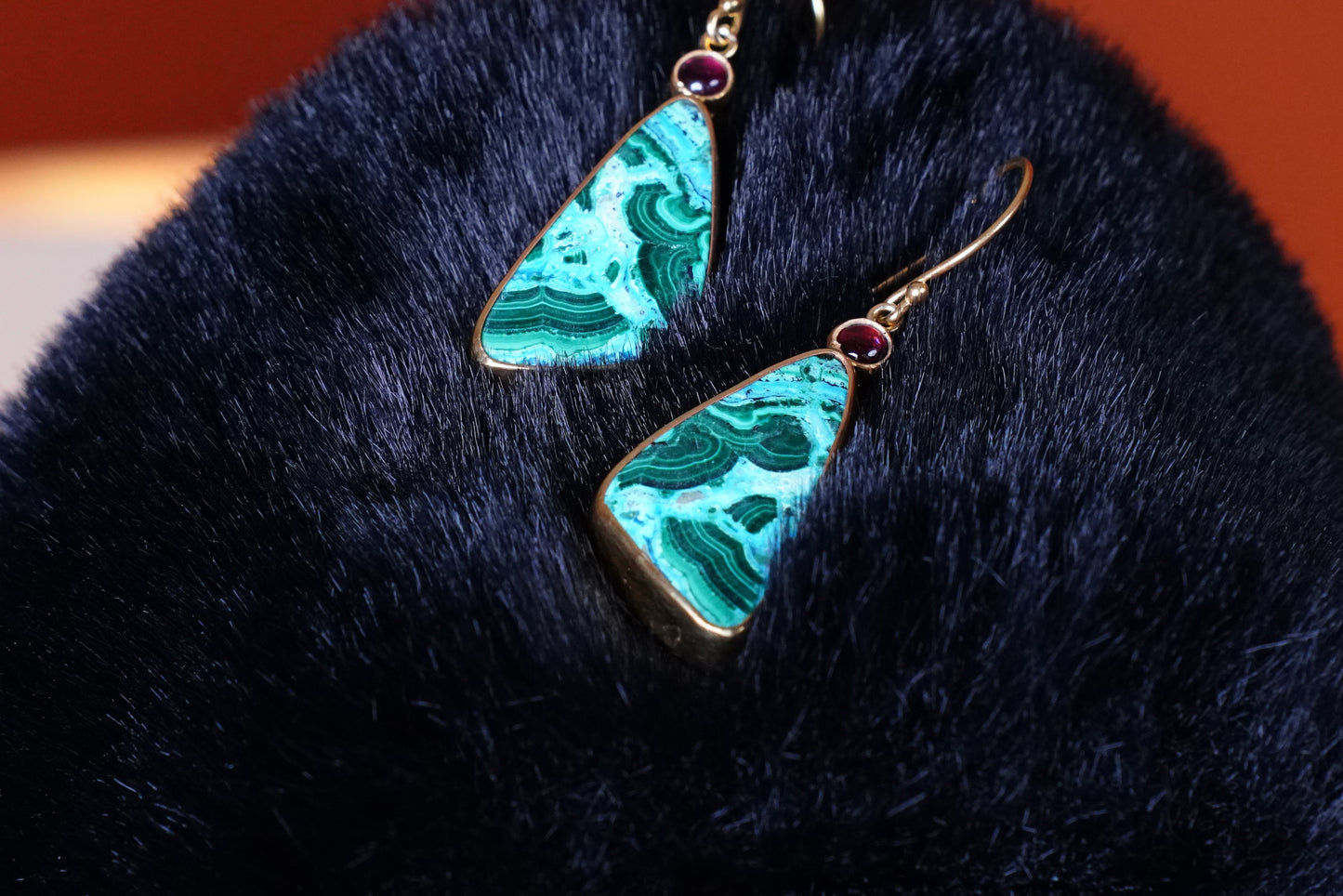 Emerald Tide – 18K Gold-Plated Earrings with Azurite-Malachite & Garnet | Handcrafted Ocean-Inspired Jewelry