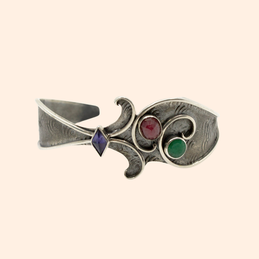 Mystic Tranquility Sterling Silver Bracelet with Peridot, Aquamarine & Tourmaline – Handcrafted Gemstone Jewelry