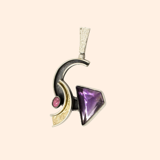 Celestial Drift – 925 Sterling Silver Necklace with Amethyst & Tourmaline | Handcrafted Celestial-Inspired Jewelry