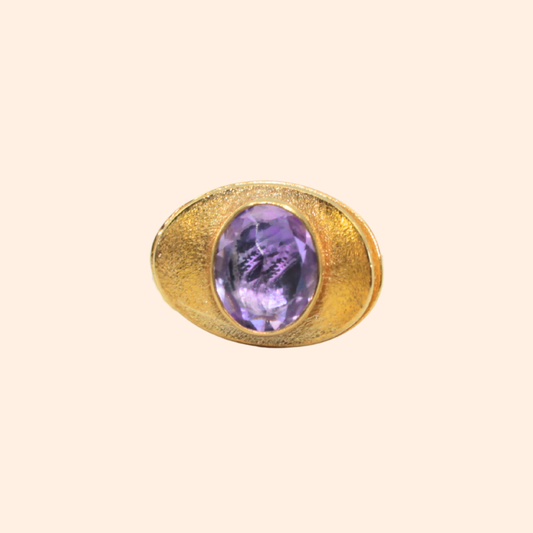 Crown of Selene – 18K Gold-Plated Ring with Amethyst Gemstone | Handcrafted Celestial-Inspired Jewelry