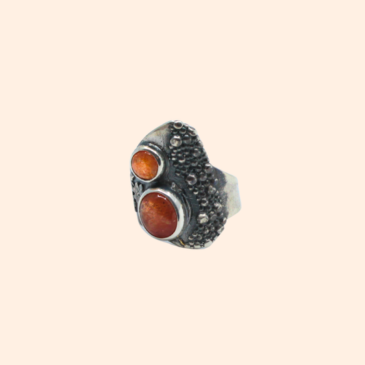 Twin Flame – 18K Gold-Plated Ring with Twin Sunstone Gems | Handcrafted Symbol of Inner Strength & Balance