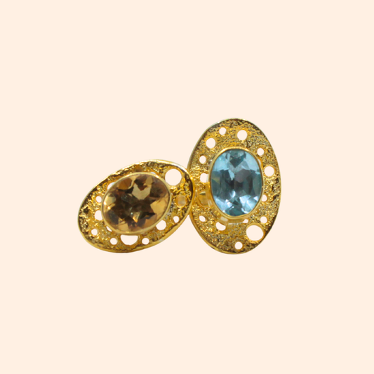 Solar Echo – 18K Gold-Plated Ring with Citrine & Topaz | Handcrafted Celestial-Inspired Jewelry