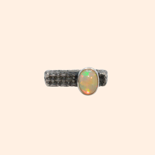 Celestial Veil – 18K Gold-Plated Ring with Ethiopian Opal | Handcrafted Celestial-Inspired Jewelry