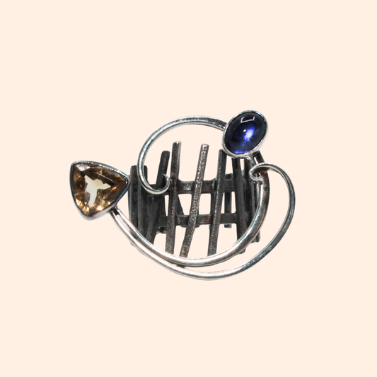 Lyra Sonata – 925 Sterling Silver Ring with Citrine & Amethyst | Handcrafted Celestial-Inspired Jewelry