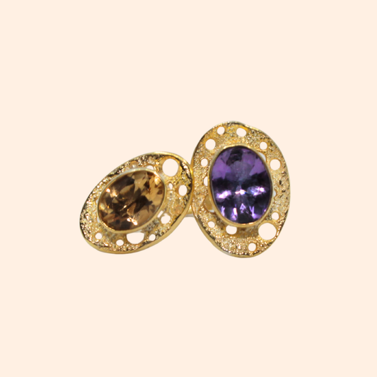 Celestial Orbit – 18K Gold-Plated Ring with Amethyst & Citrine | Handcrafted Celestial-Inspired Jewelry