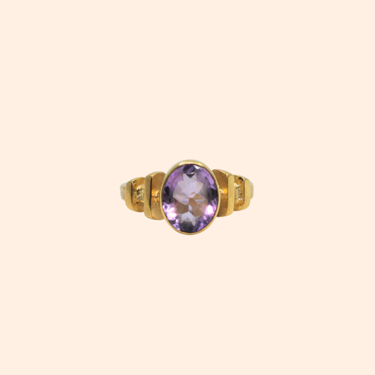 Golden Whisper – 18K Gold-Plated Ring with Faceted Amethyst | Handcrafted Elegant Jewelry