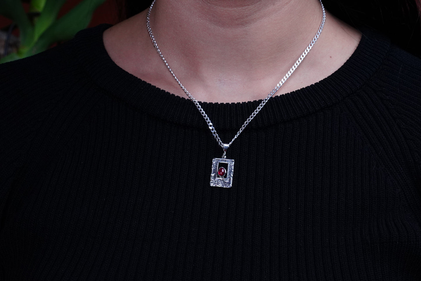 Portal of Passion – 925 Sterling Silver Necklace with Garnet Gemstone | Handcrafted Geometric Design