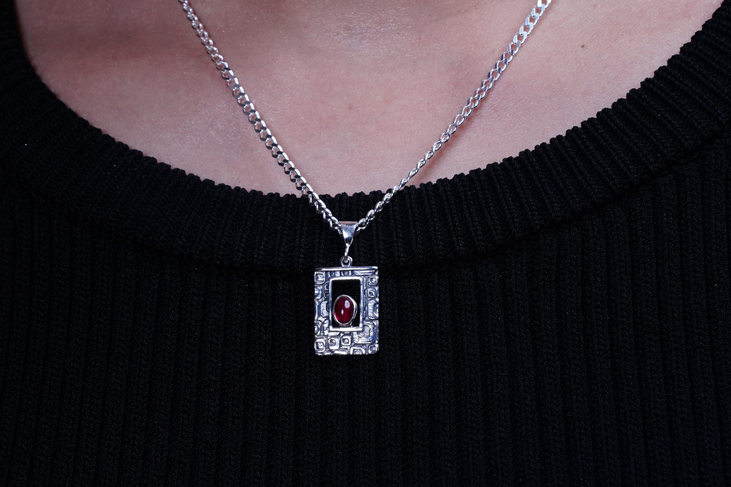 Portal of Passion – 925 Sterling Silver Necklace with Garnet Gemstone | Handcrafted Geometric Design