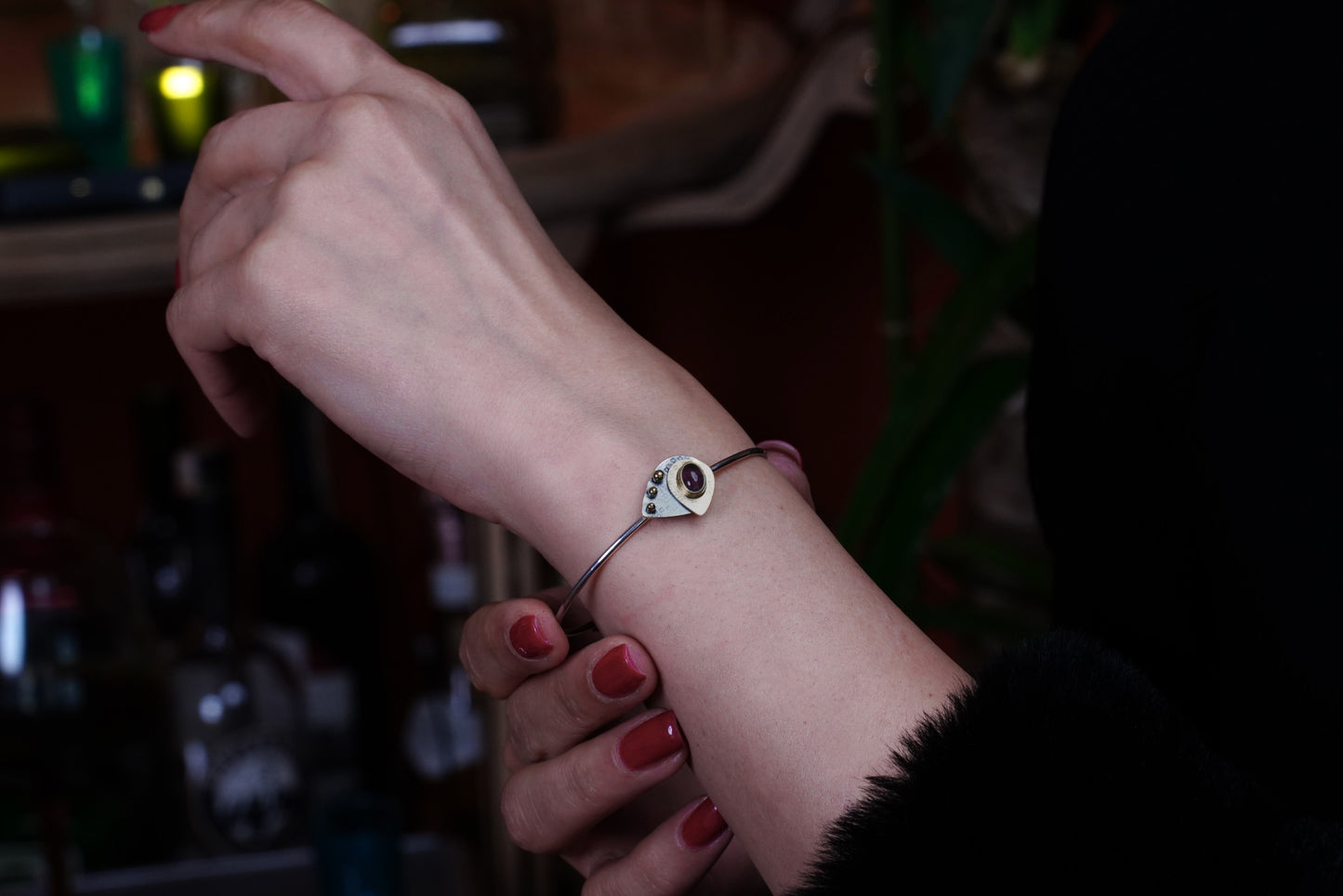 Solaris Essence – 22K Gold-Plated Sterling Silver Bracelet with Tourmaline | Handcrafted Celestial Jewelry