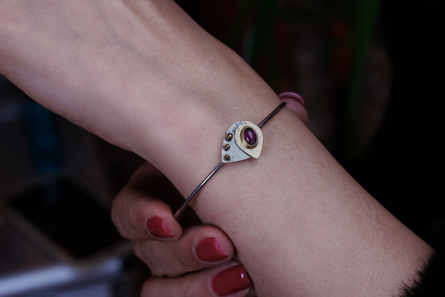 Solaris Essence – 22K Gold-Plated Sterling Silver Bracelet with Tourmaline | Handcrafted Celestial Jewelry
