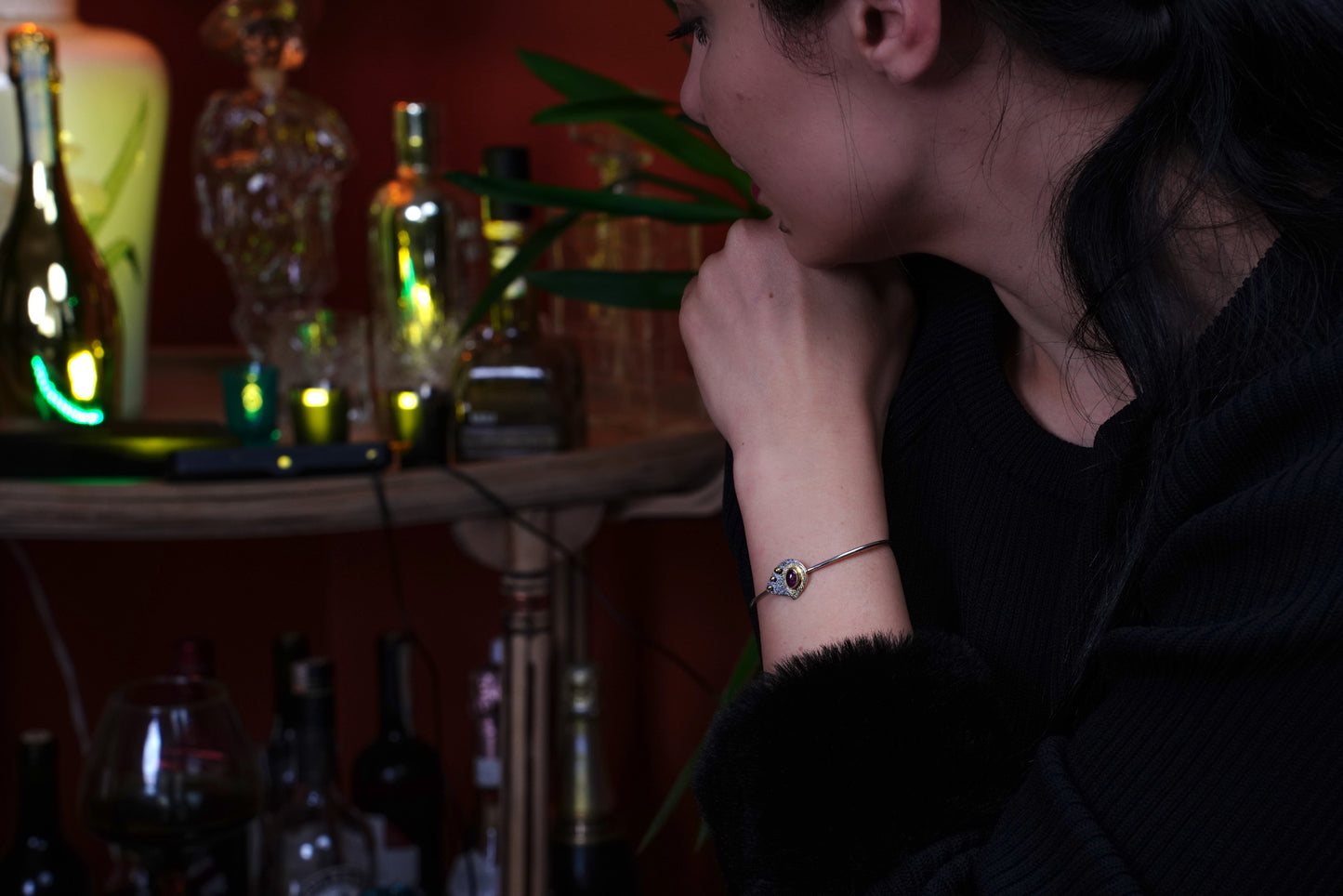 Solaris Essence – 22K Gold-Plated Sterling Silver Bracelet with Tourmaline | Handcrafted Celestial Jewelry