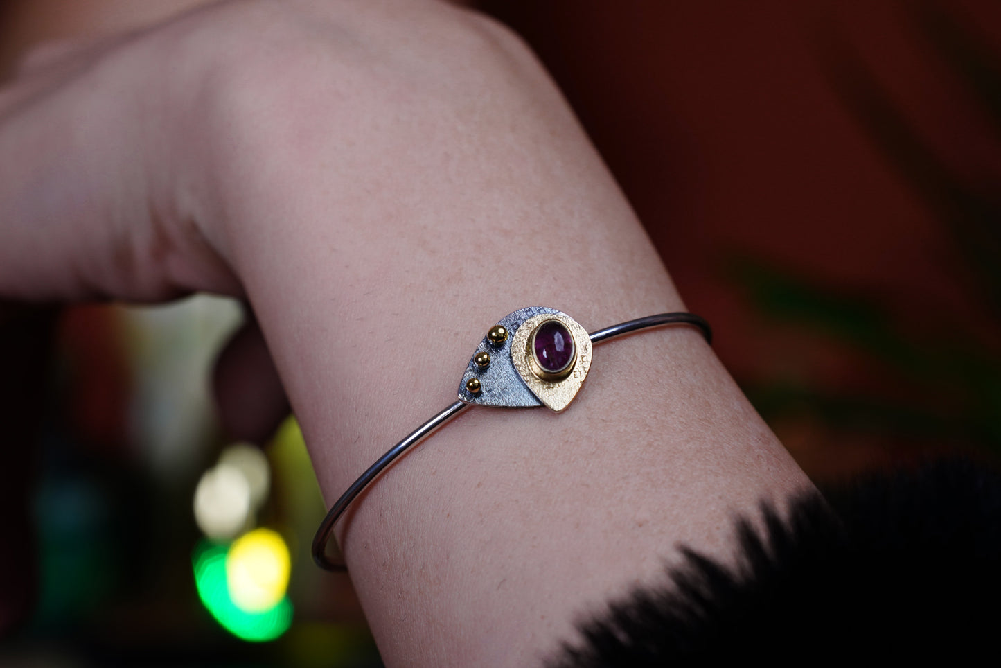Solaris Essence – 22K Gold-Plated Sterling Silver Bracelet with Tourmaline | Handcrafted Celestial Jewelry