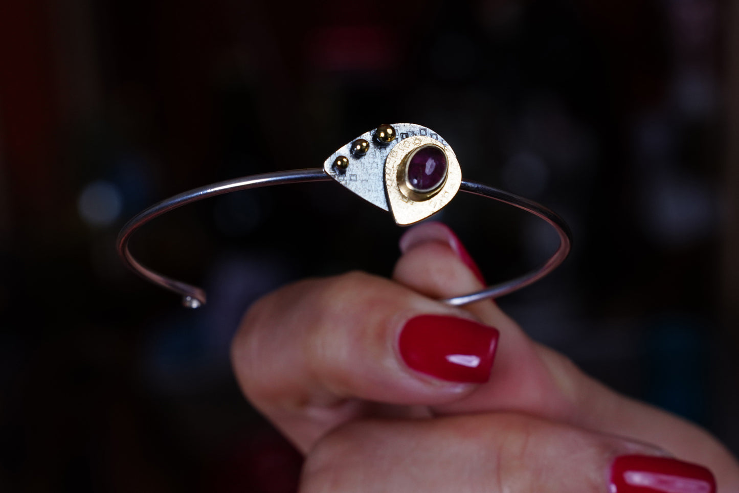 Solaris Essence – 22K Gold-Plated Sterling Silver Bracelet with Tourmaline | Handcrafted Celestial Jewelry