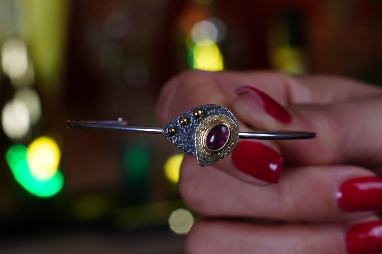 Solaris Essence – 22K Gold-Plated Sterling Silver Bracelet with Tourmaline | Handcrafted Celestial Jewelry