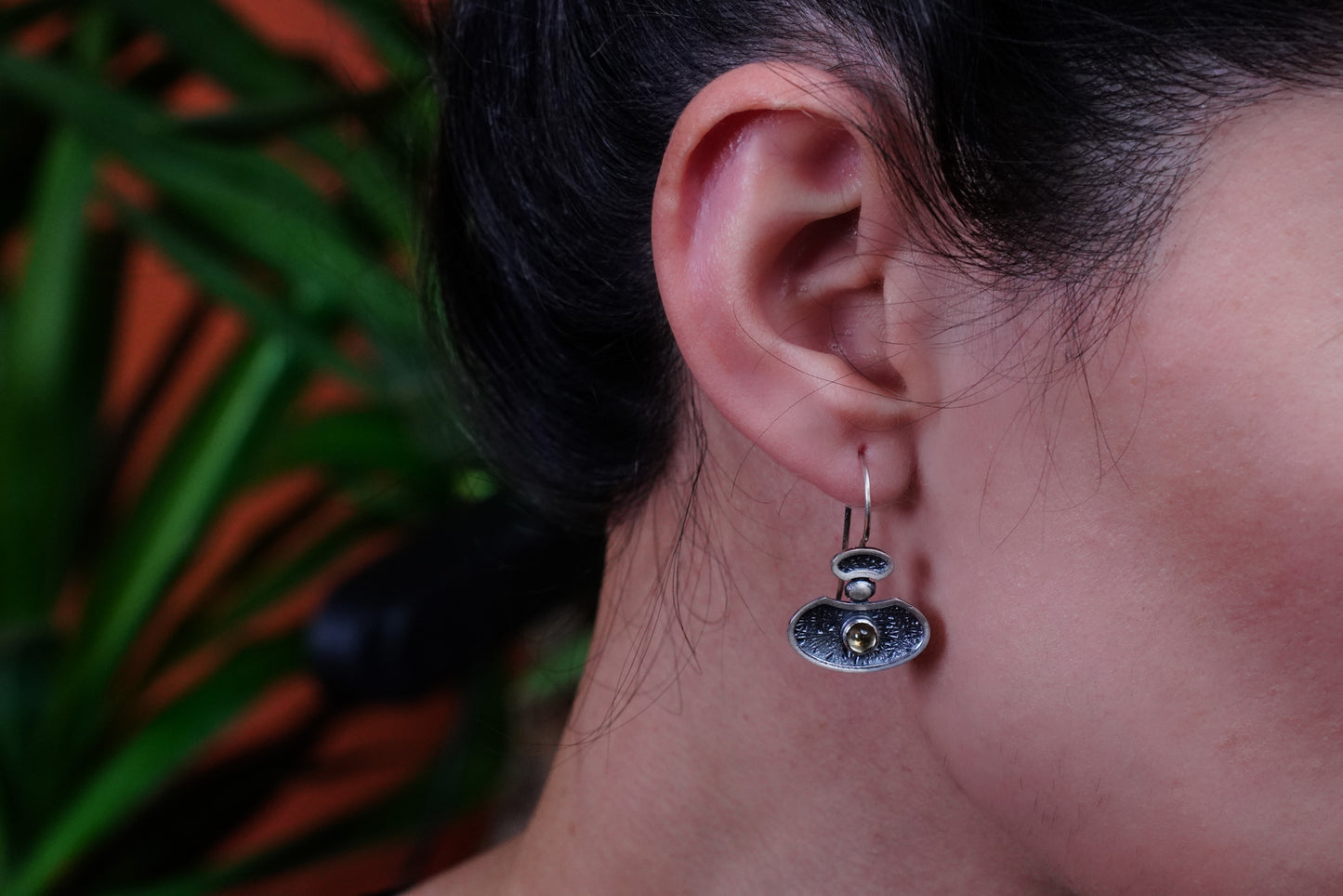 Lunar Echo – 925 Sterling Silver Earrings with Quartz & Gold Accents | Handcrafted Celestial-Inspired Jewelry