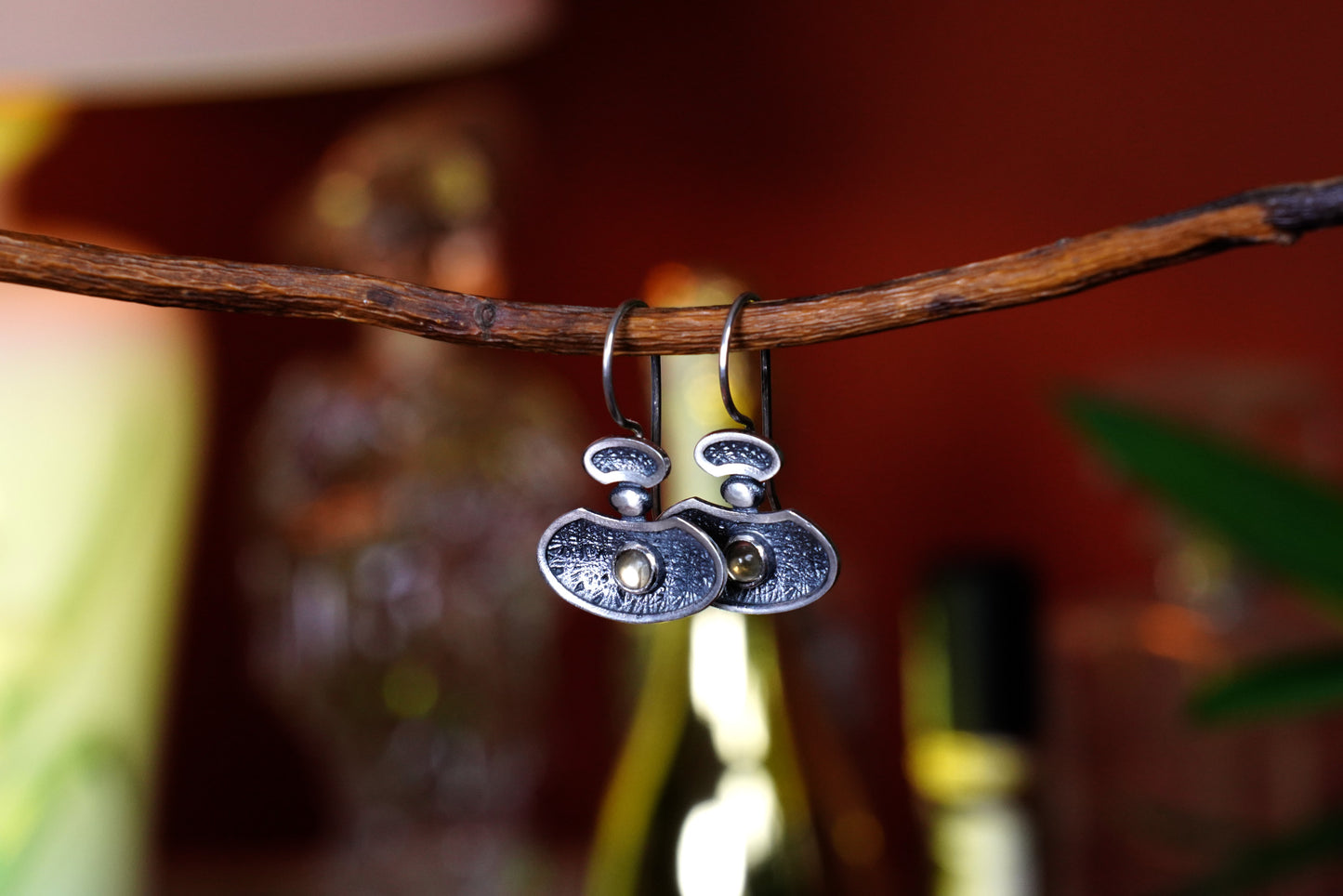 Lunar Echo – 925 Sterling Silver Earrings with Quartz & Gold Accents | Handcrafted Celestial-Inspired Jewelry