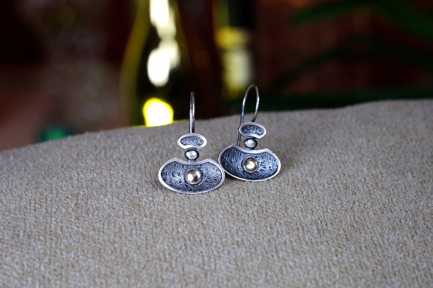 Lunar Echo – 925 Sterling Silver Earrings with Quartz & Gold Accents | Handcrafted Celestial-Inspired Jewelry